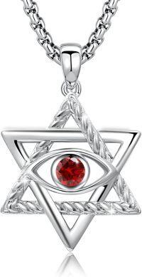 wholesale 925 Sterling Silver Star of David Evil Eye Pendant with Birthstone-A1-January
