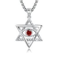 wholesale 925 Sterling Silver Star Of David Pendant With Green Eye Design-A1-January