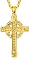 wholesale Gold 925 Sterling Silver Celtic Cross Pendant on Rolo Chain - Irish Knot Protection Jewelry for Men (24)-0-0