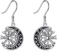 wholesale 925 Sterling Silver Viking Compass Moon Drop Earrings for Women-Moon Viking Rune Earrings