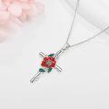wholesale 925 Sterling Silver Red Carnation Floral Cross Pendant Necklaces for Women-0-1