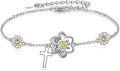 wholesale 925 Sterling Silver Daisy Cross Charm Adjustable Link Chain Bracelet-0-0