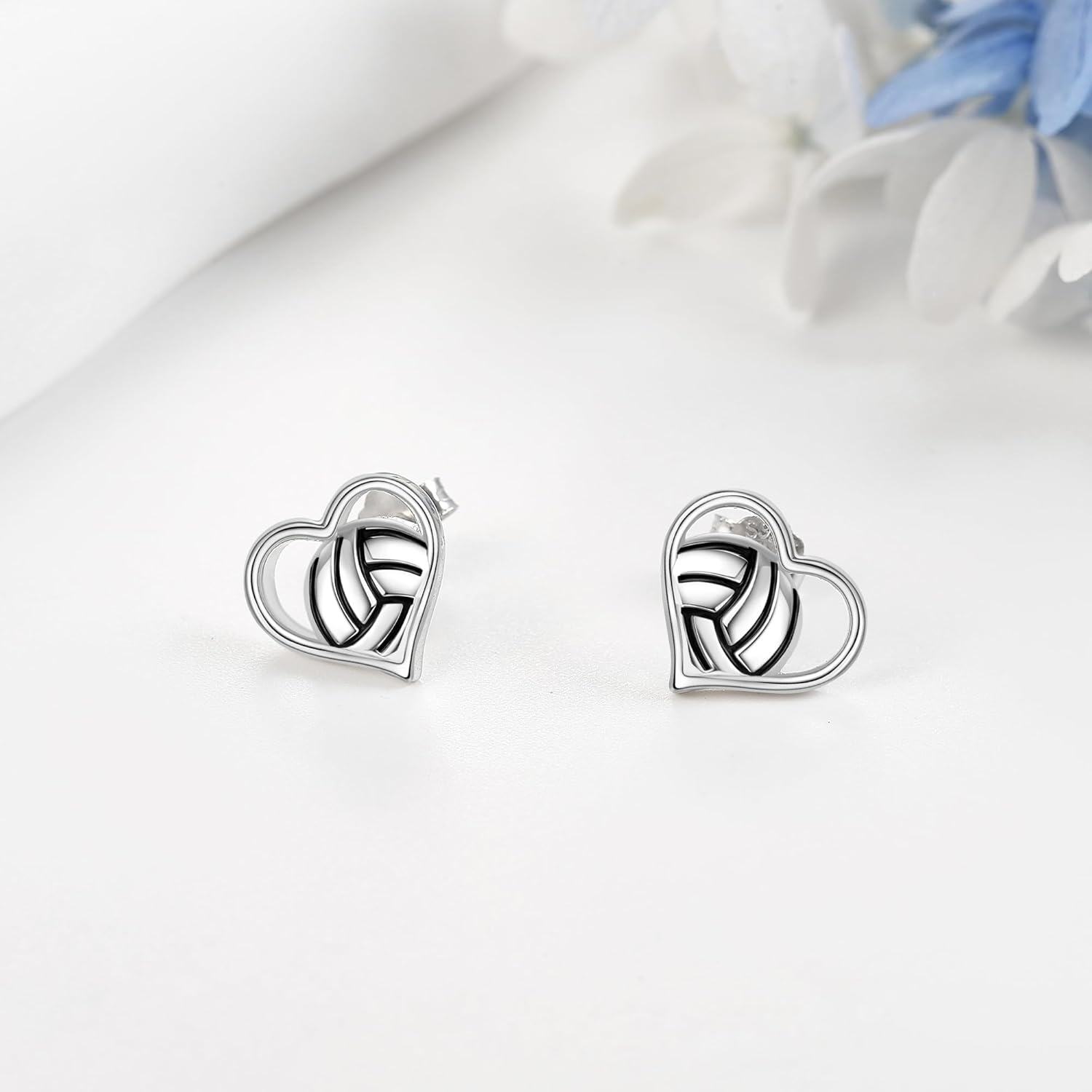 Sterling Silver Sport Stud Earrings for Women Girls Volleyball Football Jewelry Gift-0-2