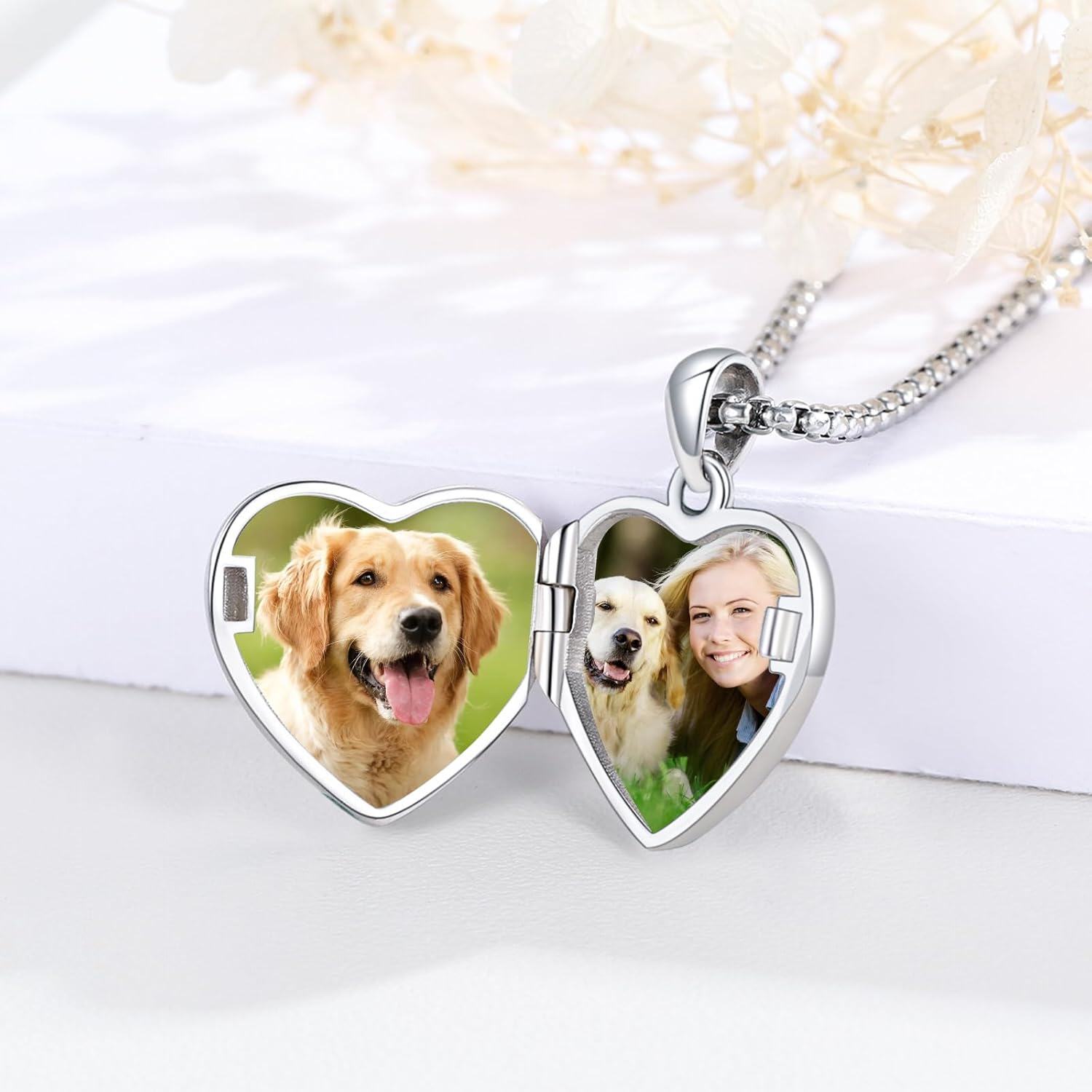 Sterling Silver Heart Dog Paw Bee Locket Necklace for Women-0-4