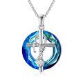 TOUPOP Sterling Silver Blue Crystal Stethoscope Cross Pendant-0-0