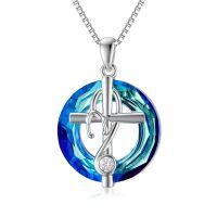 TOUPOP Sterling Silver Blue Crystal Stethoscope Cross Pendant-undefined