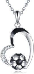 wholesale 925 Sterling Silver Soccer Ball Heart Sports Pendant Necklace for Players and Coaches-0-0