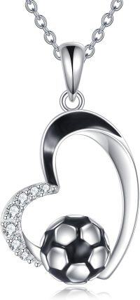 wholesale 925 Sterling Silver Soccer Ball Heart Sports Pendant Necklace for Players and Coaches-Heart Soccer