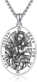wholesale 925 Sterling Silver Catholic Saint Joseph Medal Prayer Pendant Necklace -0-0