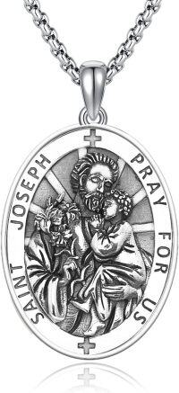 wholesale 925 Sterling Silver Catholic Saint Joseph Medal Prayer Pendant Necklace -23a-St Joseph-23a-St Joseph