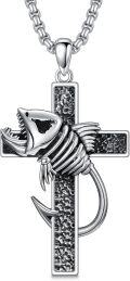 wholesale 925 Sterling Silver Shark Fish Bone Anchor Cross Pendant Necklace for Women and Men Religious s for Christmas Birthdays Mother's Day-0-0