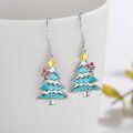 wholesale 925 Sterling Silver Christmas Tree Turquoise Stone Drop Earrings with Gold Stars and Red Bows-0-5
