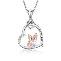 wholesale 925 Sterling Silver Corgi Love You Forever Heart Pendant Necklace-Corgi Necklace