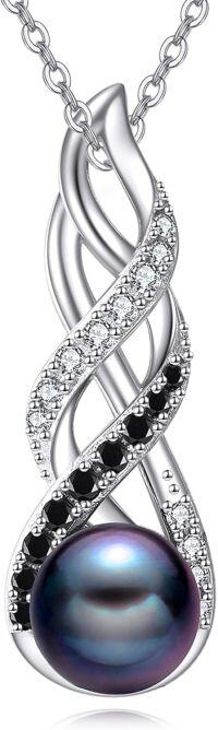 wholesale 925 Sterling Silver with Black Pearl and Cubic Zirconia Phoenix Pendant Necklace for Women-Infinity