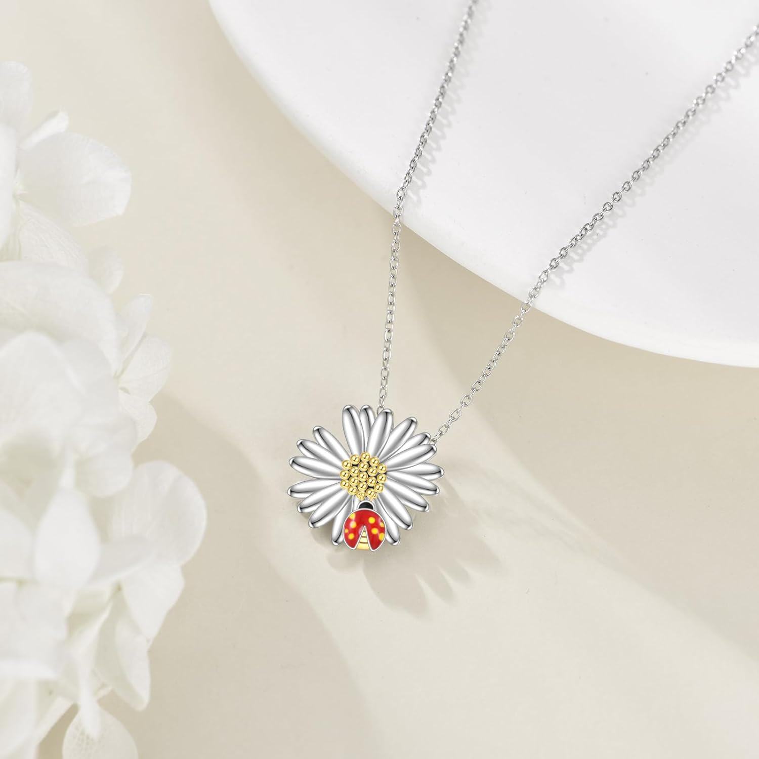 Sterling Silver Ladybug Necklace with Stone for Women Mother Daughter Gifts-0-4