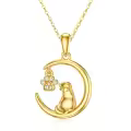 wholesale 14K Gold CZ Cat and Paw Print on Crescent Moon Pendant Necklaces Wholesale for Women s-0-0