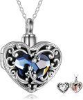 wholesale 925 Sterling Silver Heart Locket Necklace with Blue Crystal Memorial Jewelry for Ashes Keepsake Picture Holder Cremation Urn Necklace for Women-0-0
