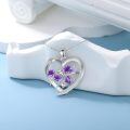 wholesale 925 Sterling Silver Heart Pendant Necklace Wholesale With Purple Enamel Flowers-0-1
