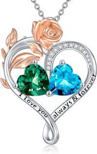 wholesale Sterling Silver Rose Quartz Heart Birthstone Necklace for Women Valentine s Day Gift-05-12-May-Dec Birthstones