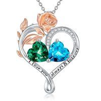 wholesale 925 Sterling Silver Rose Quartz Heart Birthstone Necklace for Women Valentine s Day Gift-05-12-May-Dec Birthstones