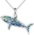 wholesale 925 Sterling Silver Abalone Shell Inlay Shark Necklace with Chain-0-0