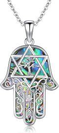 wholesale 925 Sterling Silver Hamsa Hand with Abalone Shell Star of David Pendant Necklace for Women-0-0