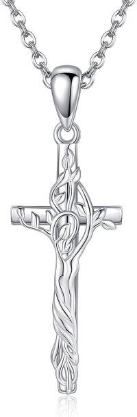 wholesale 925 Sterling Silver Cross Crucifix Pendant Necklace with Chain for Men/Women-Tree of Life Cross