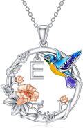 wholesale 925 Sterling Silver Hummingbird & Flower Initial E Pendant Necklaces for Women Girls Alphabet Letter s (E)-0-0
