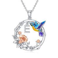 wholesale 925 Sterling Silver Hummingbird & Flower Initial E Pendant Necklaces for Women Girls Alphabet Letter s (E)-E