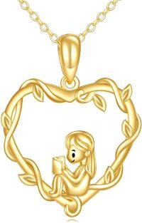 wholesale 14K Gold Musical Note with Girl Reading Book Charm Pendant Necklace for Women and Girls-06-Book Lover Necklace