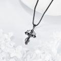 wholesale 925 Sterling Silver Antler Cross Pendant Necklace with Black Stone and Chain-0-1