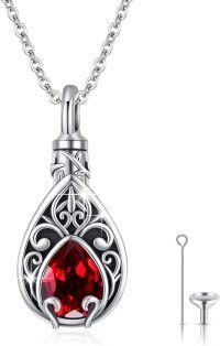 wholesale  Sterling Silver & Moonstone Heart Tree of Life Urn Necklace for Ashes, Memorial Jewelry Gift-Teardrop-1-Garnet