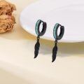 wholesale 925 Sterling Silver Blue Stone Feather Huggie Hoop Dangle Earrings-0-1