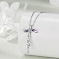 wholesale 925 Sterling Silver Dragonfly Faith Cross Pendant Necklace Platinum Plated Enamel Wings Jewelry For Women-0-2
