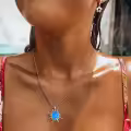 wholesale 925 Sterling Silver & Larimar Sun Charm Necklaces Wholesale – Blue Synthetic Opal Pendant, 18 Rhodium-Plated Chain, 13mm, Hypoallergenic, Gift Ready-0-2