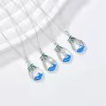 TOUPOP Sterling Silver Blue Opal Ocean Wave Teardrop Necklace-0-1