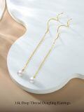 TOUPOP 14K Gold Freshwater Pearl Threading Tassel Dangle Earrings-0-5