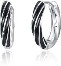 wholesale 925 Sterling Silver Twist Design Black Sleeper Hoops - Hypoallergenic Small Ear Cuffs for Women & Men-Platinum