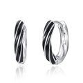wholesale 925 Sterling Silver Twist Design Black Sleeper Hoops - Hypoallergenic Small Ear Cuffs for Women & Men-0-0