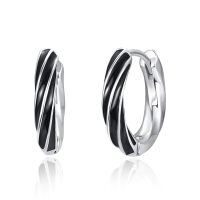 wholesale 925 Sterling Silver Twist Design Black Sleeper Hoops - Hypoallergenic Small Ear Cuffs for Women & Men-Platinum