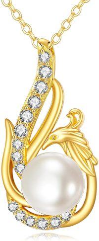 wholesale 14K Gold Pearl & Cubic Zirconia Phoenix Pendant Necklace for Women Girls-Phoenix Necklace