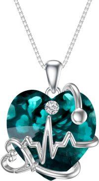 wholesale TOUPOP Nurse’s Day Gift For Women Nurse Gifts Nurse Necklace 925 Silver Stethoscope Necklaces For Nurse Doctor Mothers Day Gift For Nurse Practitioner Mom Emerald Necklace For Nurse May Birthday Gift -undefined