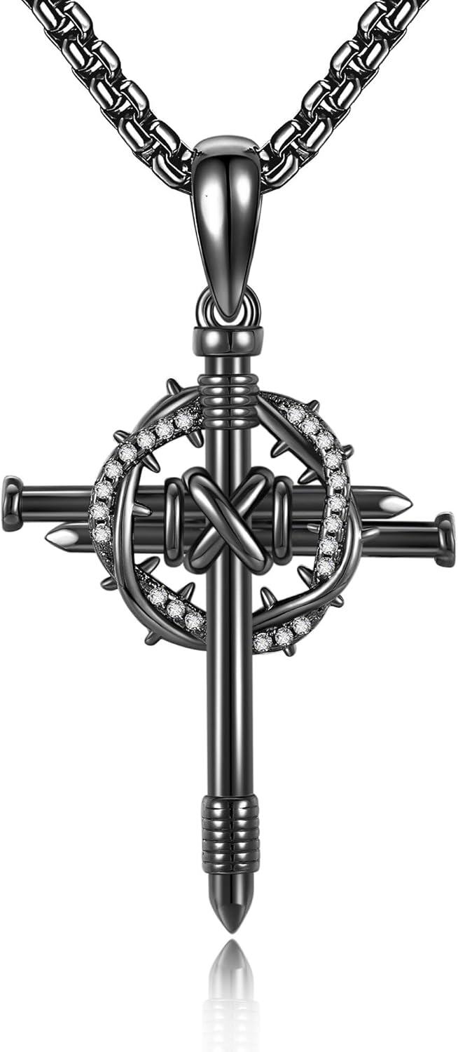 wholesale 925 Sterling Silver Inlay Shell Crucifix Cross Pendant Necklaces with Chain for Men & Women - Religious -0-1