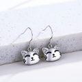 wholesale 925 Sterling Silver Smiling Cat Face Drop Earrings with Cubic Zirconia Accents-0-1