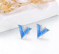 wholesale 925 Sterling Silver Blue Opal Triangle Stud Earrings with Cubic Zirconia Accents-0-1