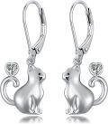 wholesale Sterling Silver Red Heart Cute Cat Dangle Earrings for Women-0-2