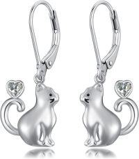 wholesale Sterling Silver Red Heart Cute Cat Dangle Earrings for Women-April
