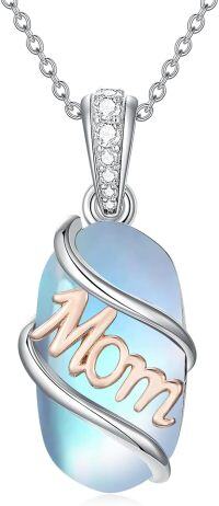 wholesale Sterling Silver Gemstone Dainty Pendant Necklace for Women Mom Gift-Mom-Moonstone