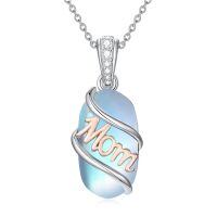 wholesale 925 Sterling Silver Mom Pendant Necklace Wholesale With Zircon Accent And Engraved Mom Script-Mom-Moonstone