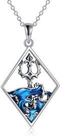 wholesale  925 Sterling Silver White Gold Plated Trident Neptune Pendant Necklace, 18+2 Rolo Chain, 34.6x20.1mm, 5.68g, Gift Box-0-0